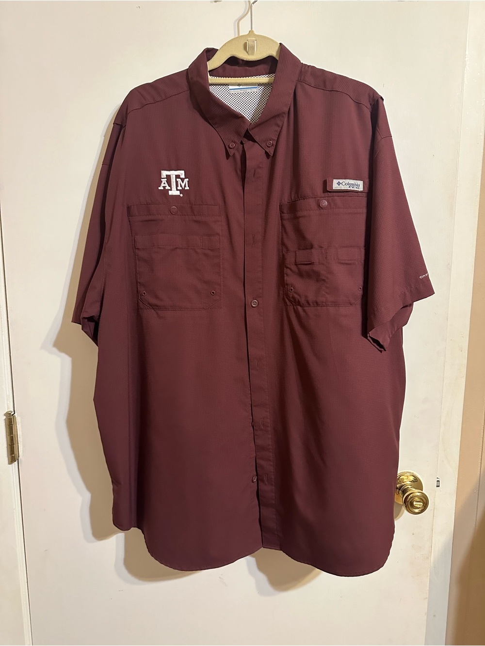 Columbia ATM Maroon Short-Sleeve Button-Down Shirt